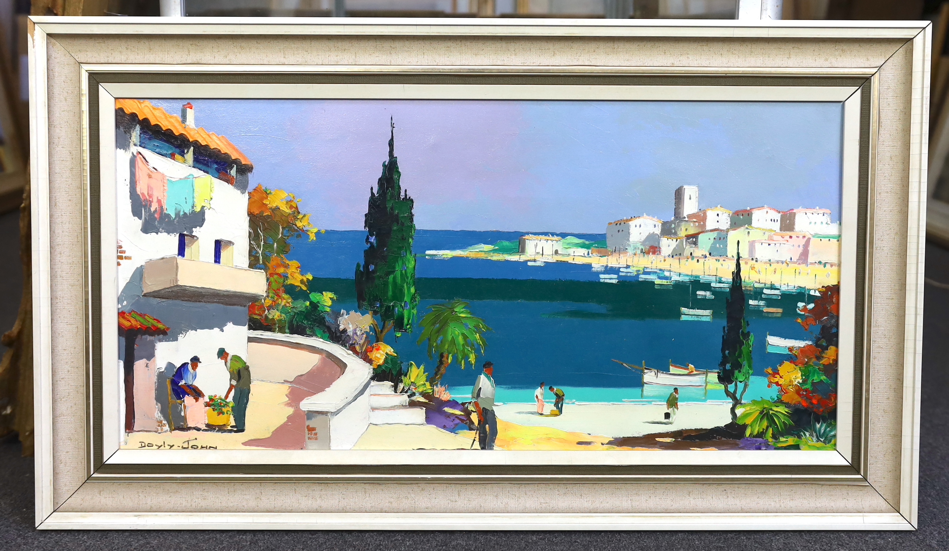 Cecil Rochfort D'Oyly John (English, 1906-1993), 'Along the Spanish Coast, off the Costa del Sol, Spain', oil on canvas, 34 x 69cm